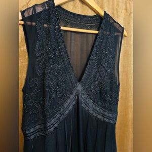 ICE Black Beaded Bodice Sleeveless Flowy Dress Size 14 Formal or Party